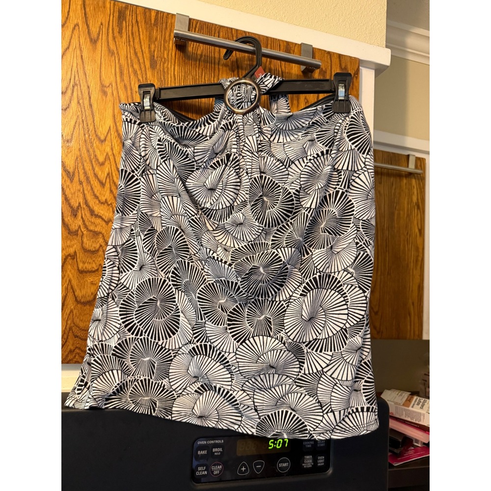 Banana Republic Womens Black White Geometric Spiral Halter Swim Top O-Ring Large